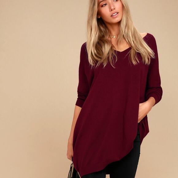 Lulu's Burgundy V-Neck Sweater - Picture 1 of 9